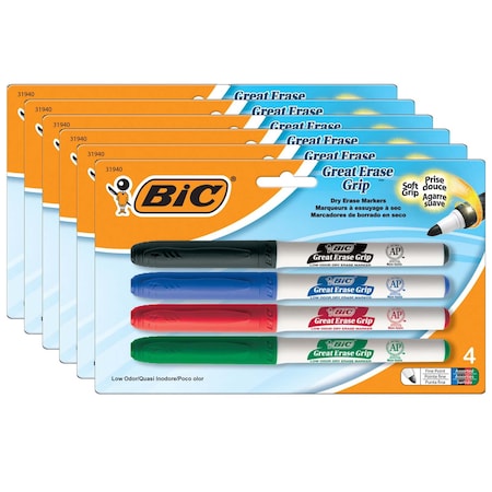 Bic Great Erase Low Odor Dry Erase Markers, Fine, Assorted, PK24 BICGDEP41AST